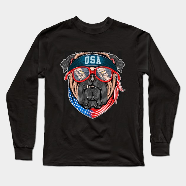 Bull dog usa america flag with bandana Long Sleeve T-Shirt by Metaart